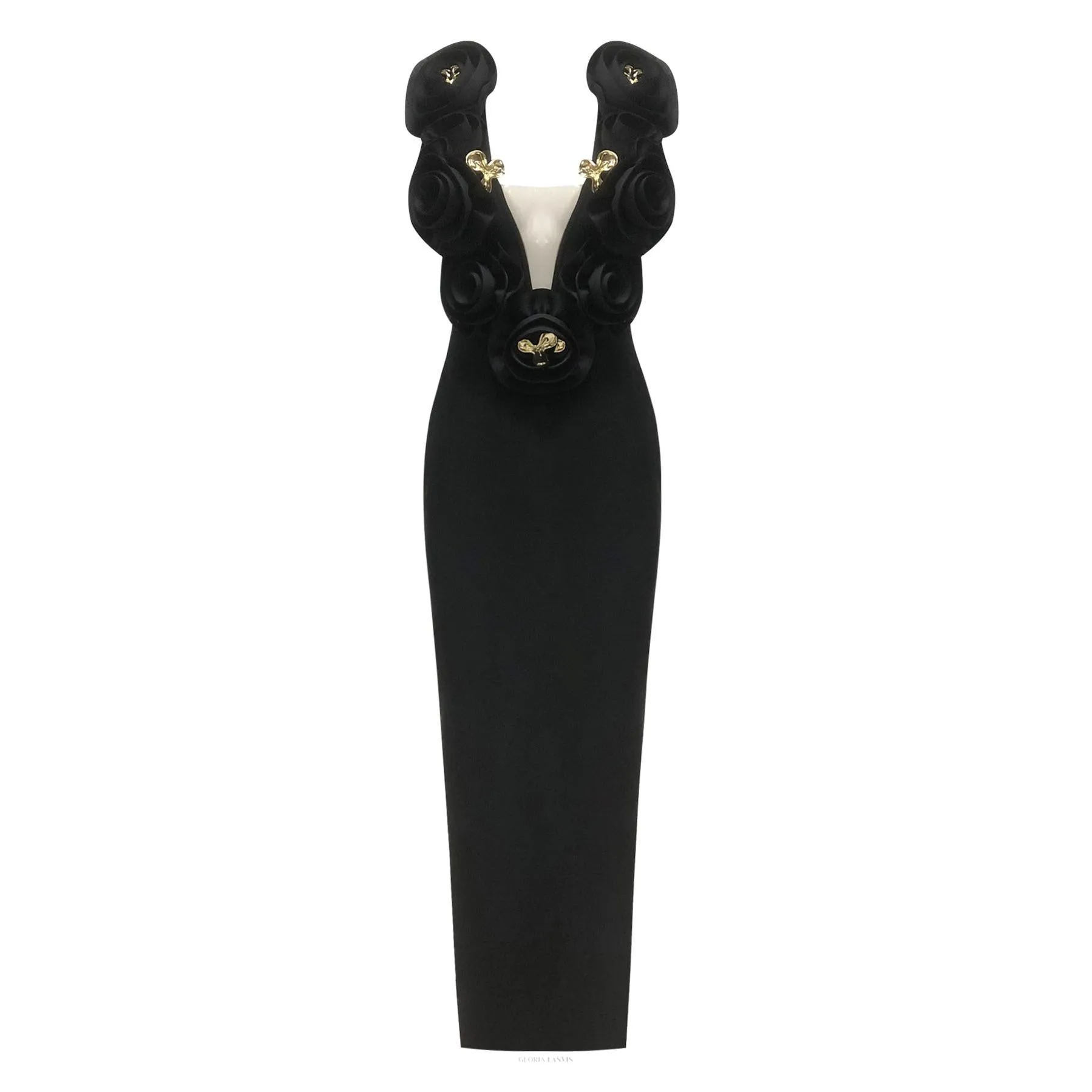 ruffled top with gold accents maxi dress Gloria Lanvin