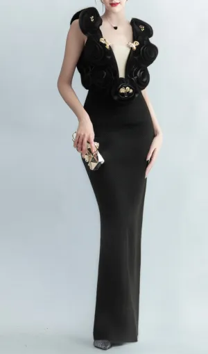 ruffled top with gold accents maxi dress Gloria Lanvin