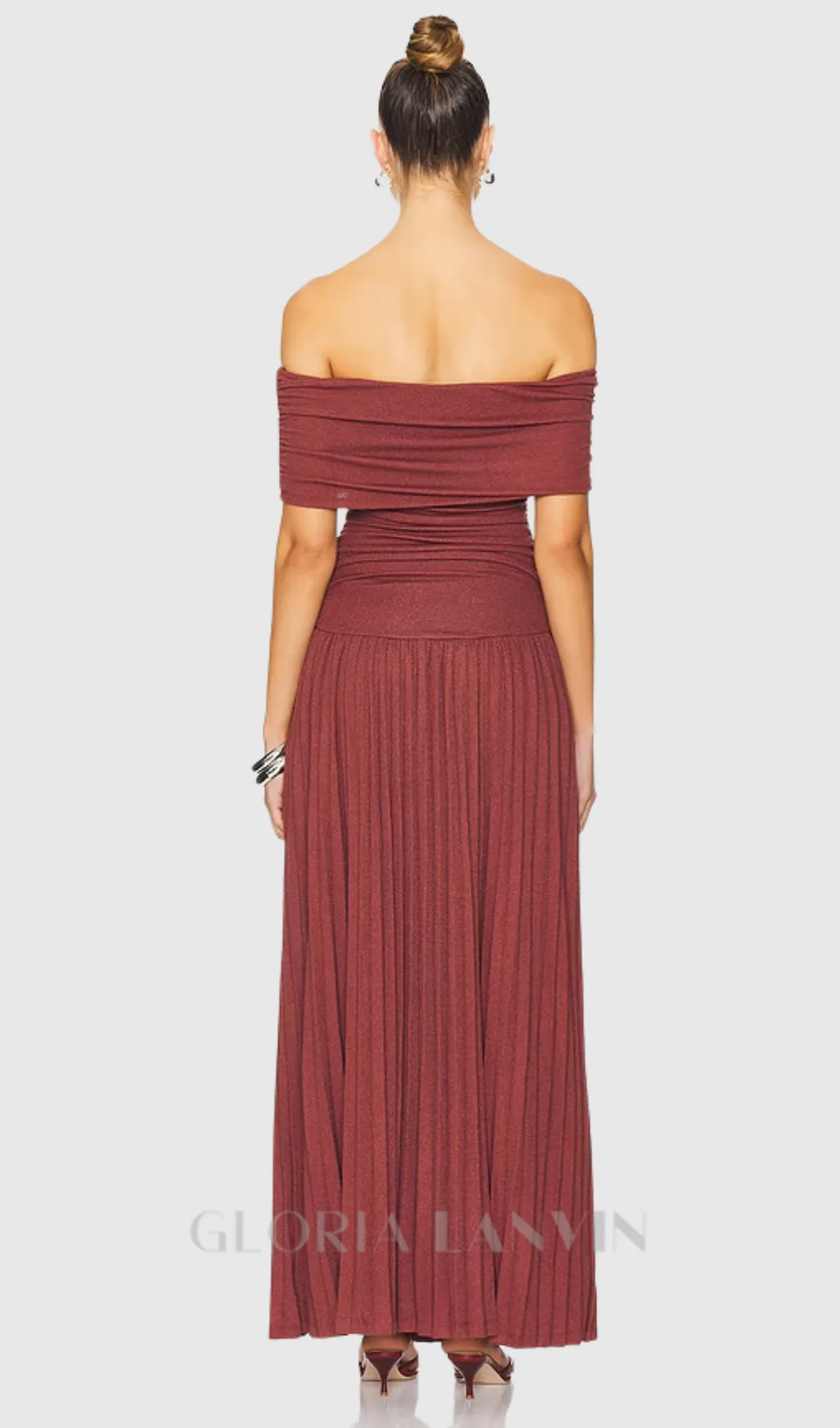 sabina bodycon strapless maxi dress in brick Red Gloria Lanvin