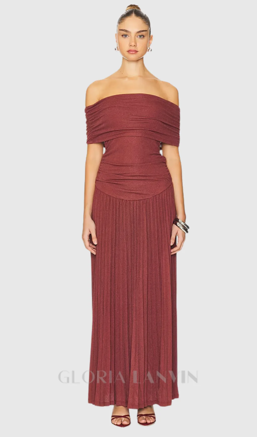 sabina bodycon strapless maxi dress in brick Red Gloria Lanvin