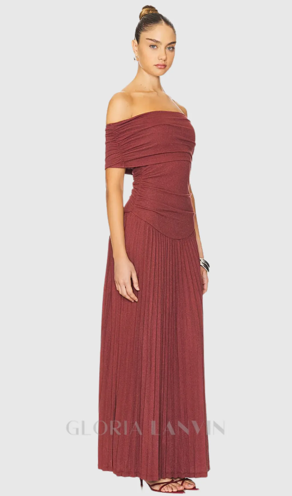 sabina bodycon strapless maxi dress in brick Red Gloria Lanvin