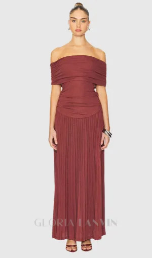 sabina bodycon strapless maxi dress in brick Red Gloria Lanvin