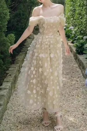sabrina flower embellished strapless maxi dress in beige Gloria Lanvin