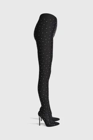 Sagier Rhinestone Legging Boots - Black Gloria Lanvin
