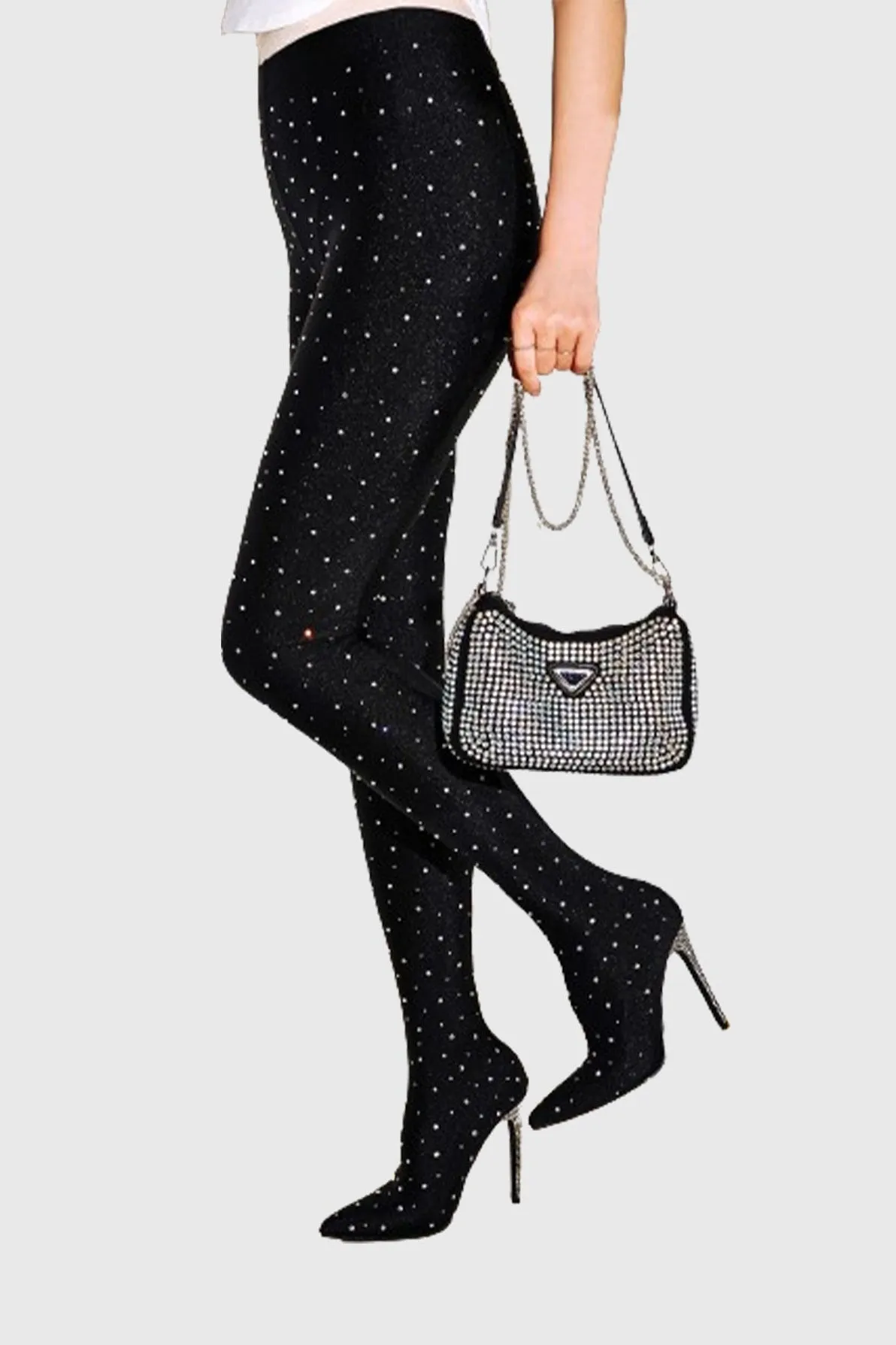 Sagier Rhinestone Legging Boots - Black Gloria Lanvin