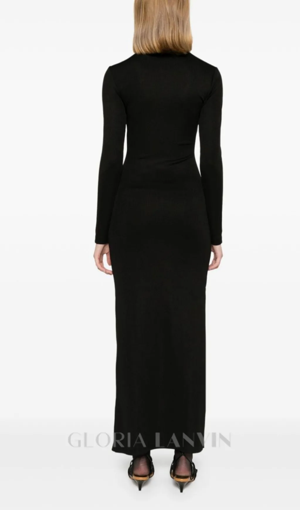 SALLY BLACK LONG SLEEVE CUT-OUT RIBBED MAXI DRESS Gloria Lanvin