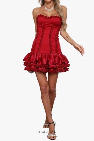 sally ruffle trim strapless mini dress in red Gloria Lanvin