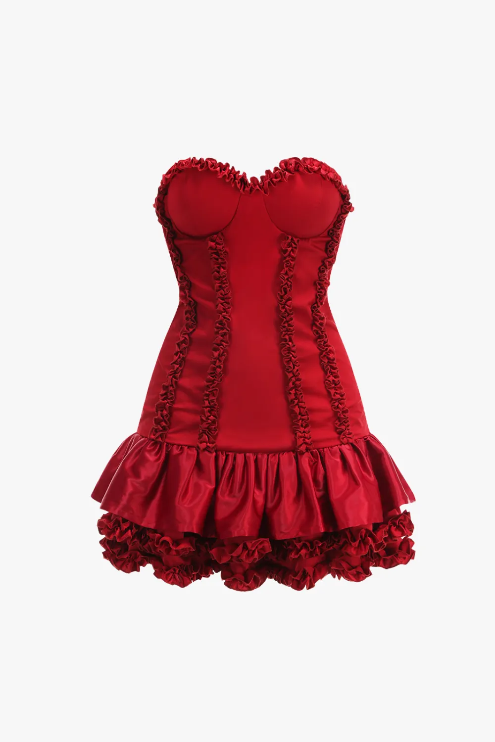 sally ruffle trim strapless mini dress in red Gloria Lanvin