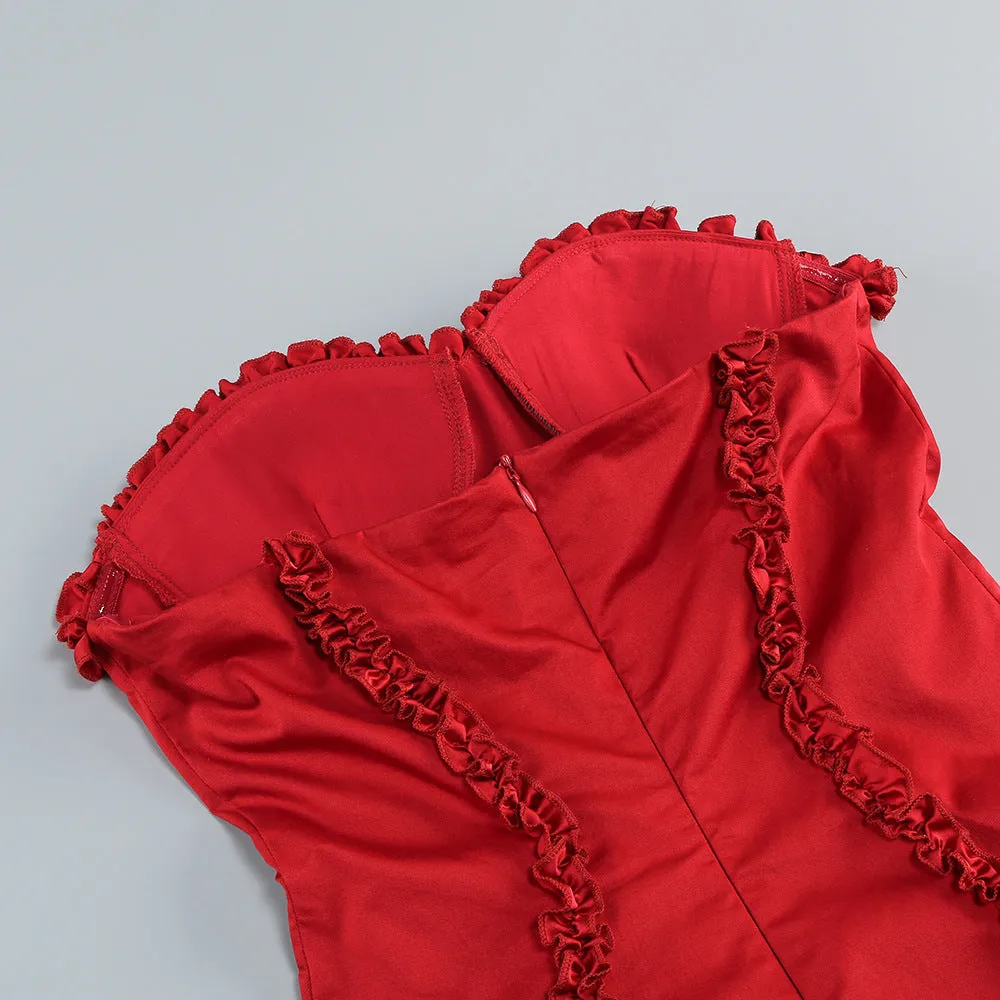 sally ruffle trim strapless mini dress in red Gloria Lanvin