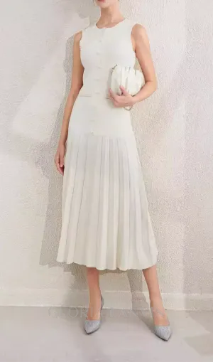 SALOME BEADED TRIM SLEEVELESS KNIT APRICOT MIDI DRESS Gloria Lanvin