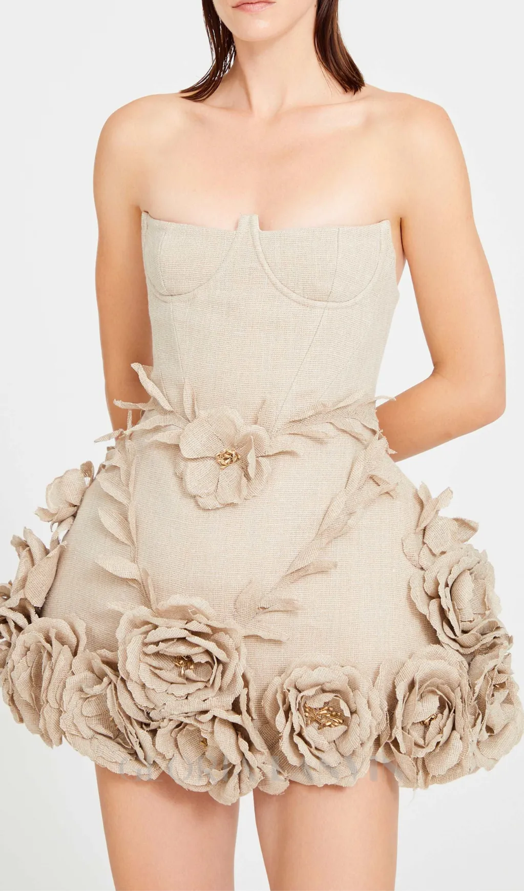 SALOME BEIGE LINEN CORSET FLOWER DETAILS MINI DRESS Gloria Lanvin