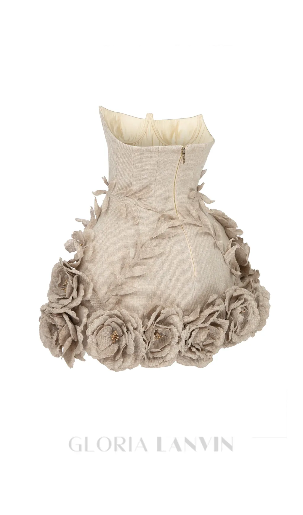 SALOME BEIGE LINEN CORSET FLOWER DETAILS MINI DRESS Gloria Lanvin