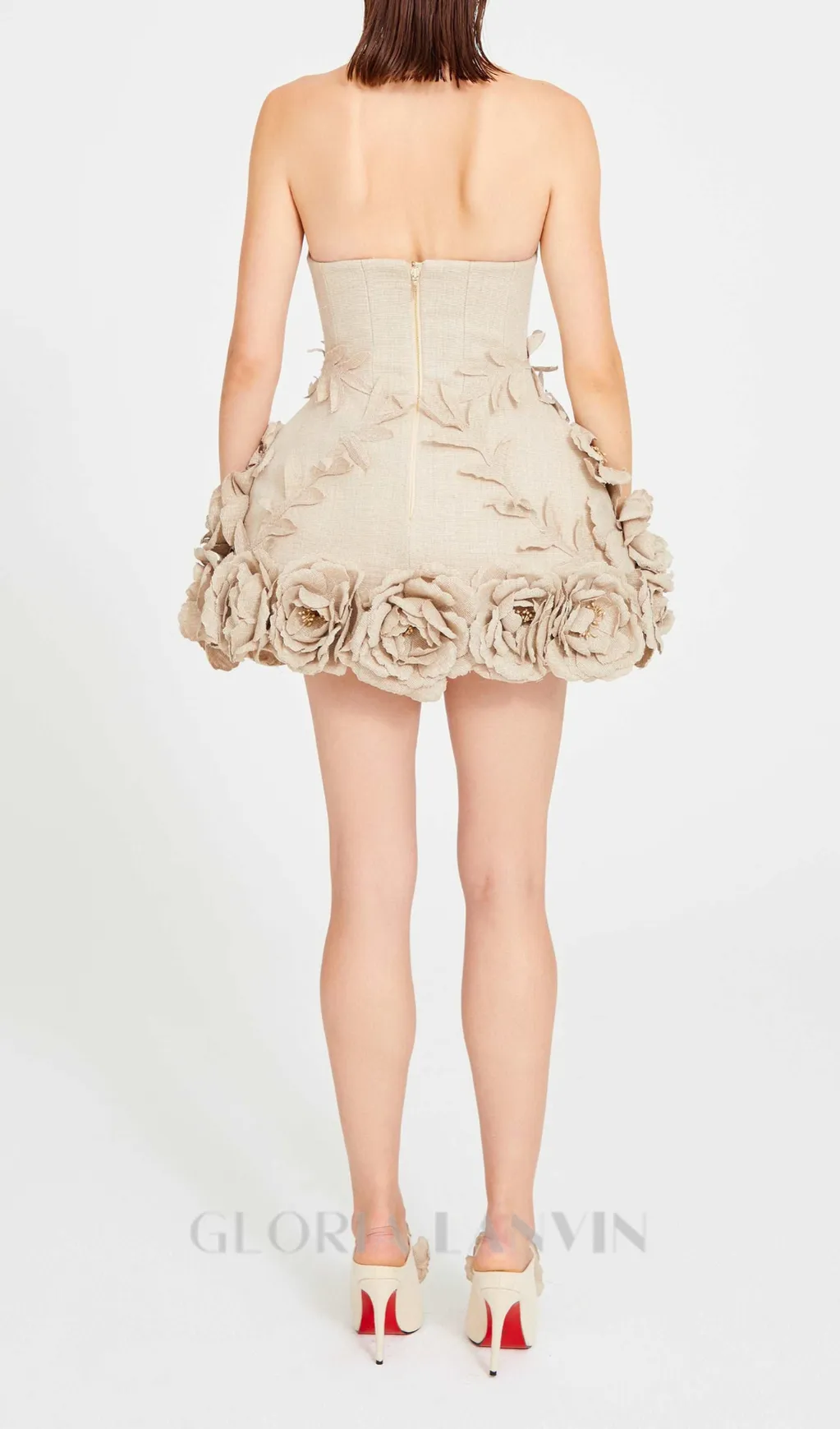 SALOME BEIGE LINEN CORSET FLOWER DETAILS MINI DRESS Gloria Lanvin