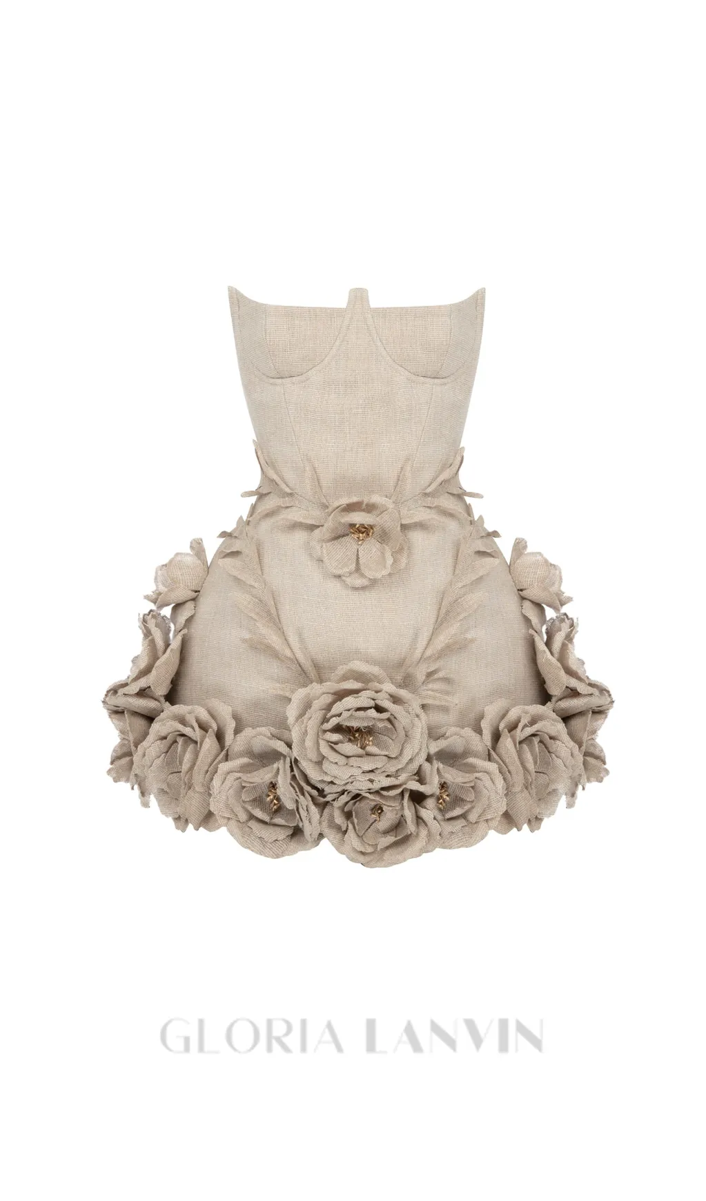 SALOME BEIGE LINEN CORSET FLOWER DETAILS MINI DRESS Gloria Lanvin