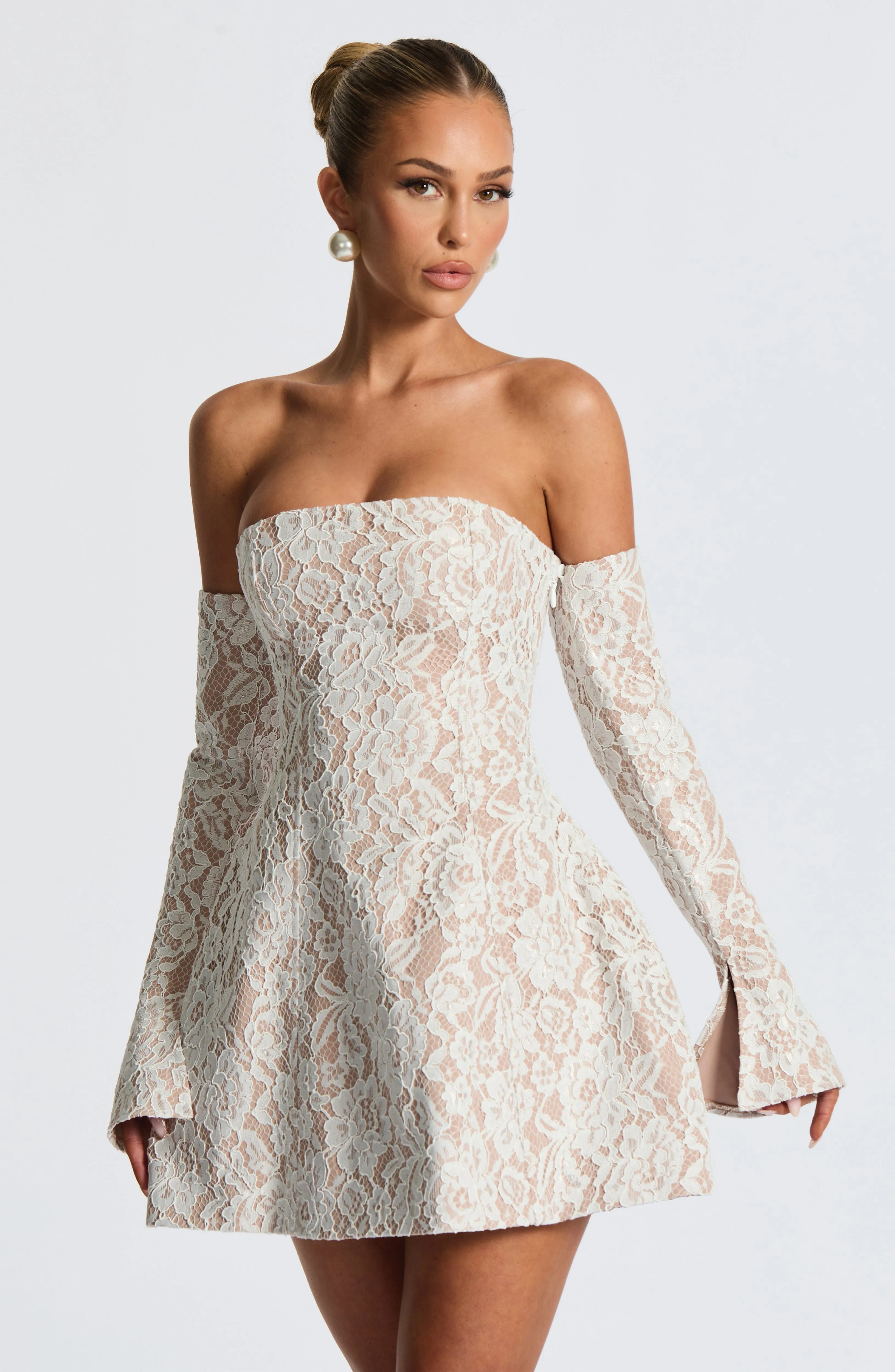 Salone lace strapless Mini Dress in Ivory Gloria Lanvin