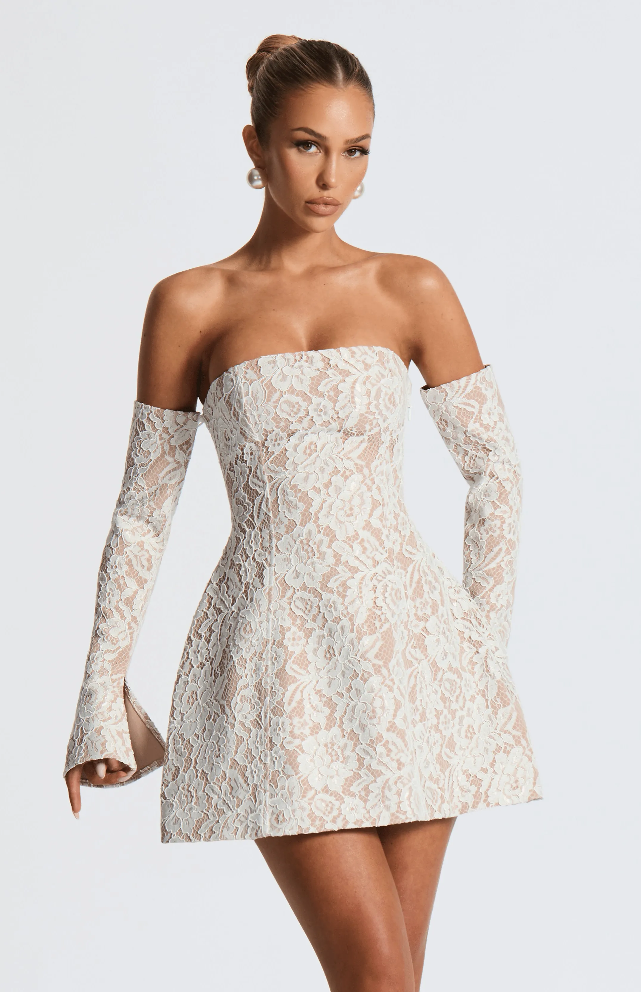 Salone lace strapless Mini Dress in Ivory Gloria Lanvin