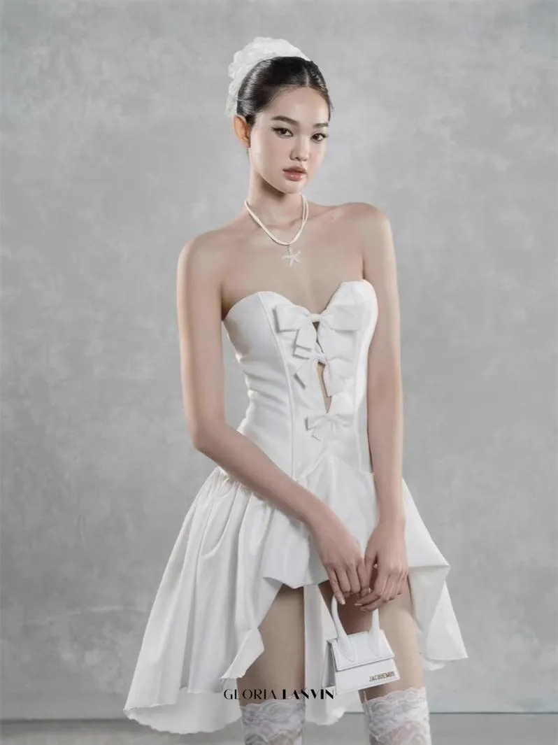 samantha bow-tie strapless mini dress in white Gloria Lanvin