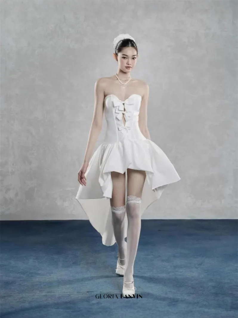 samantha bow-tie strapless mini dress in white Gloria Lanvin