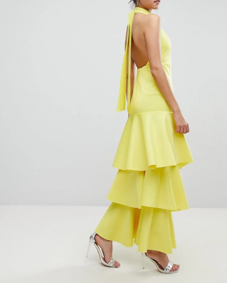 samantha layered off-shoulder midi dress in yellow Gloria Lanvin
