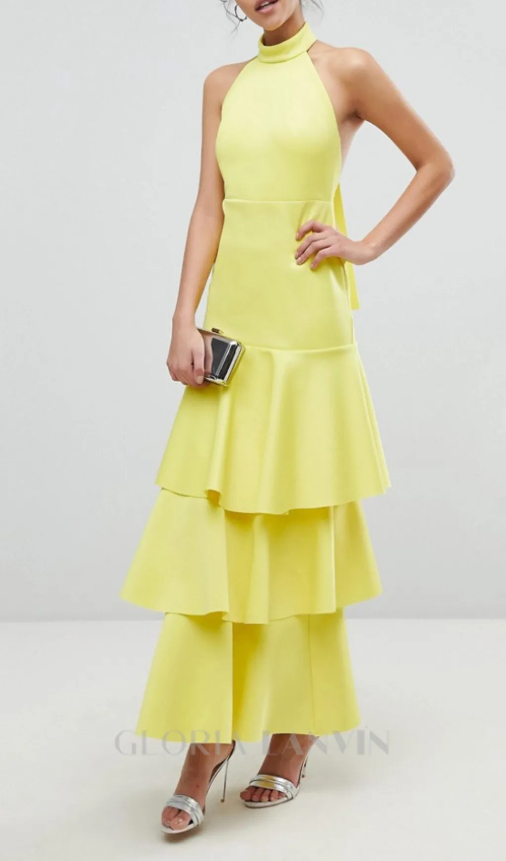 samantha layered off-shoulder midi dress in yellow Gloria Lanvin