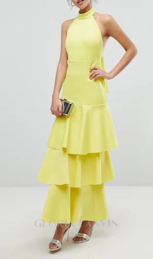 samantha layered off-shoulder midi dress in yellow Gloria Lanvin