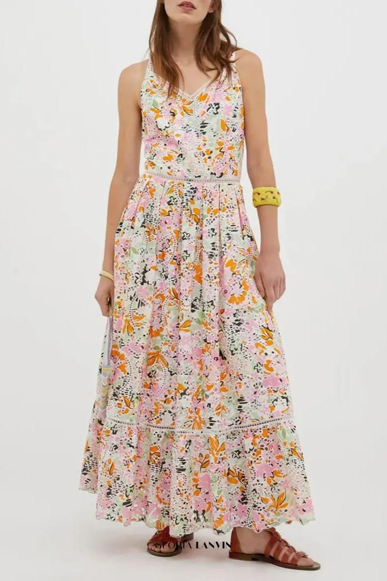 samantha Multicolor Cotton Floral Midi Dress Gloria Lanvin