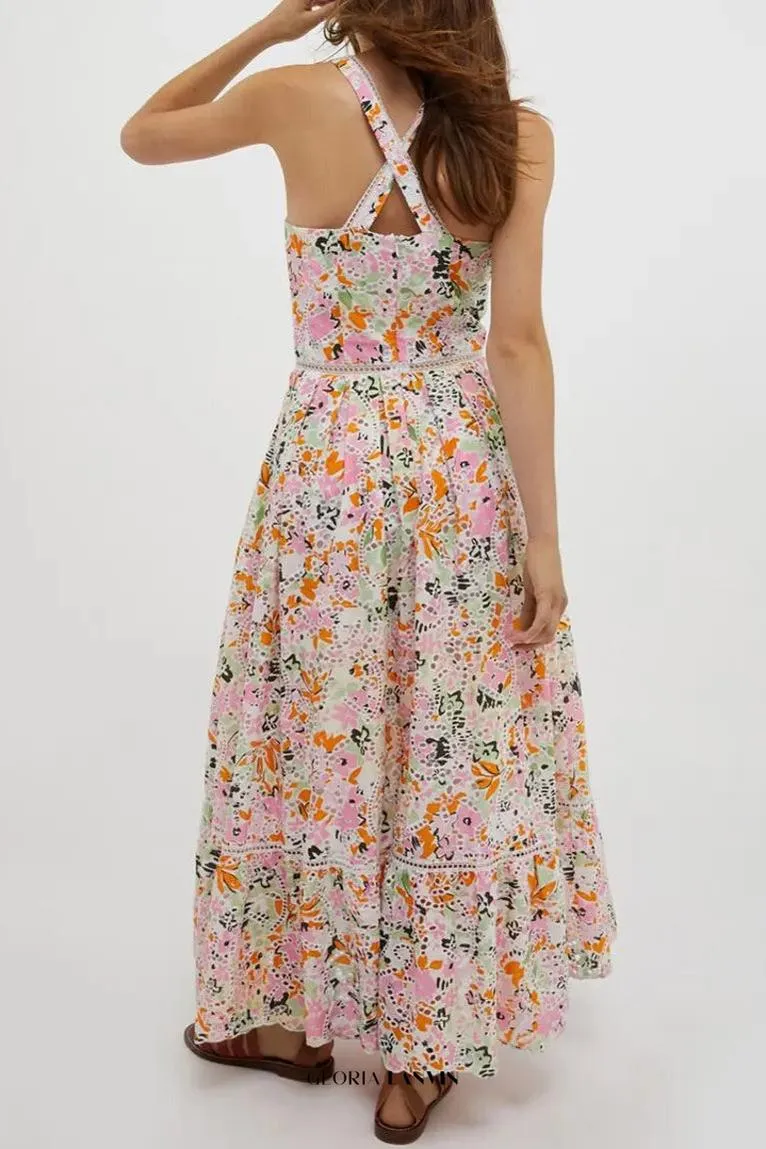 samantha Multicolor Cotton Floral Midi Dress Gloria Lanvin
