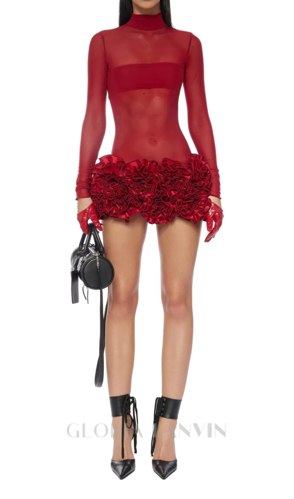 SAMANTHA POPPIES EMBELLISHED MINI DRESS IN RED Gloria Lanvin