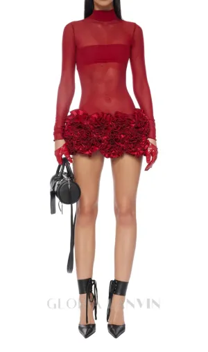 SAMANTHA POPPIES EMBELLISHED MINI DRESS IN RED Gloria Lanvin