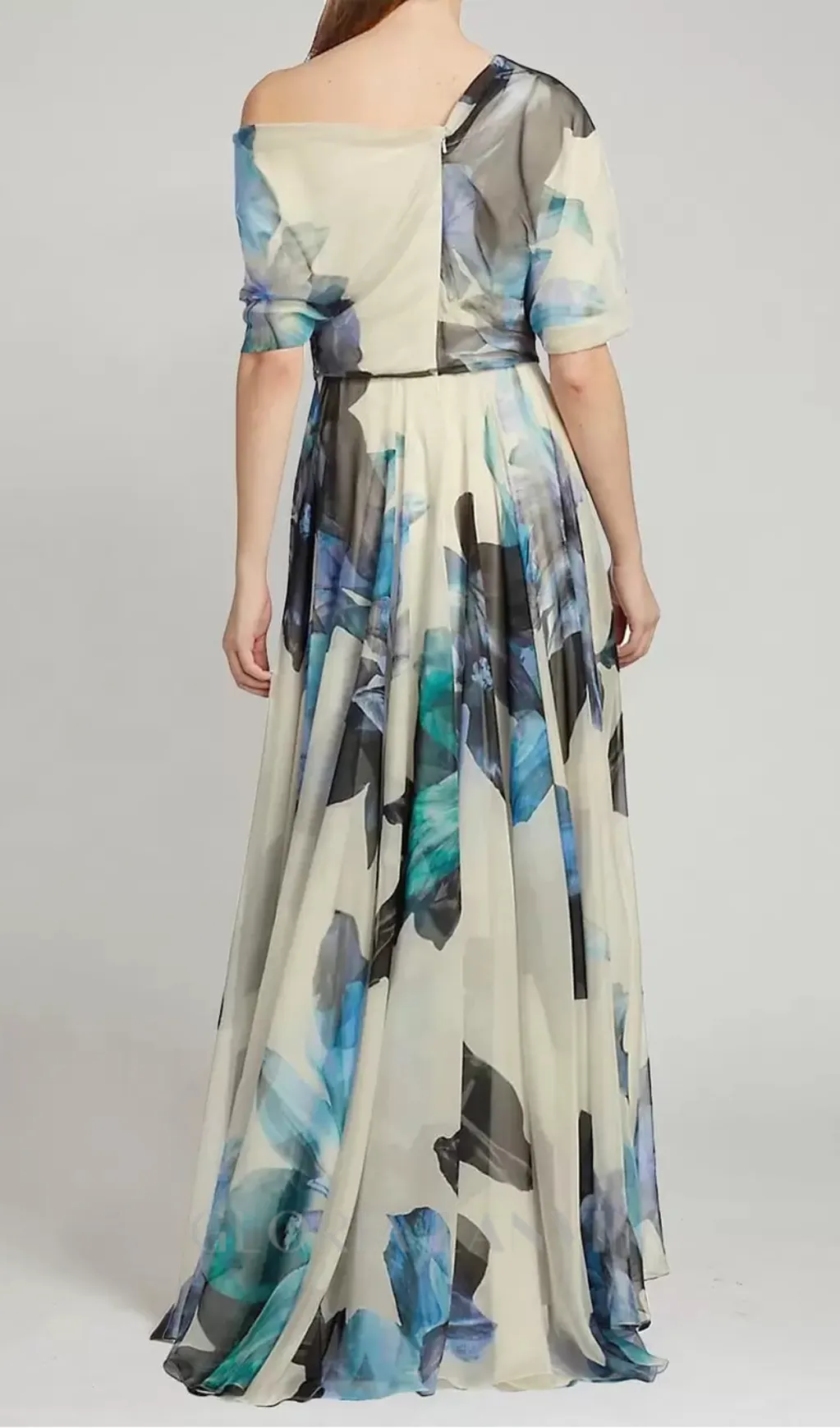 SANDRA MULTICOLOR ONE SHOULDER IRREGULAR CHIFFON MAXI DRESS Gloria Lanvin