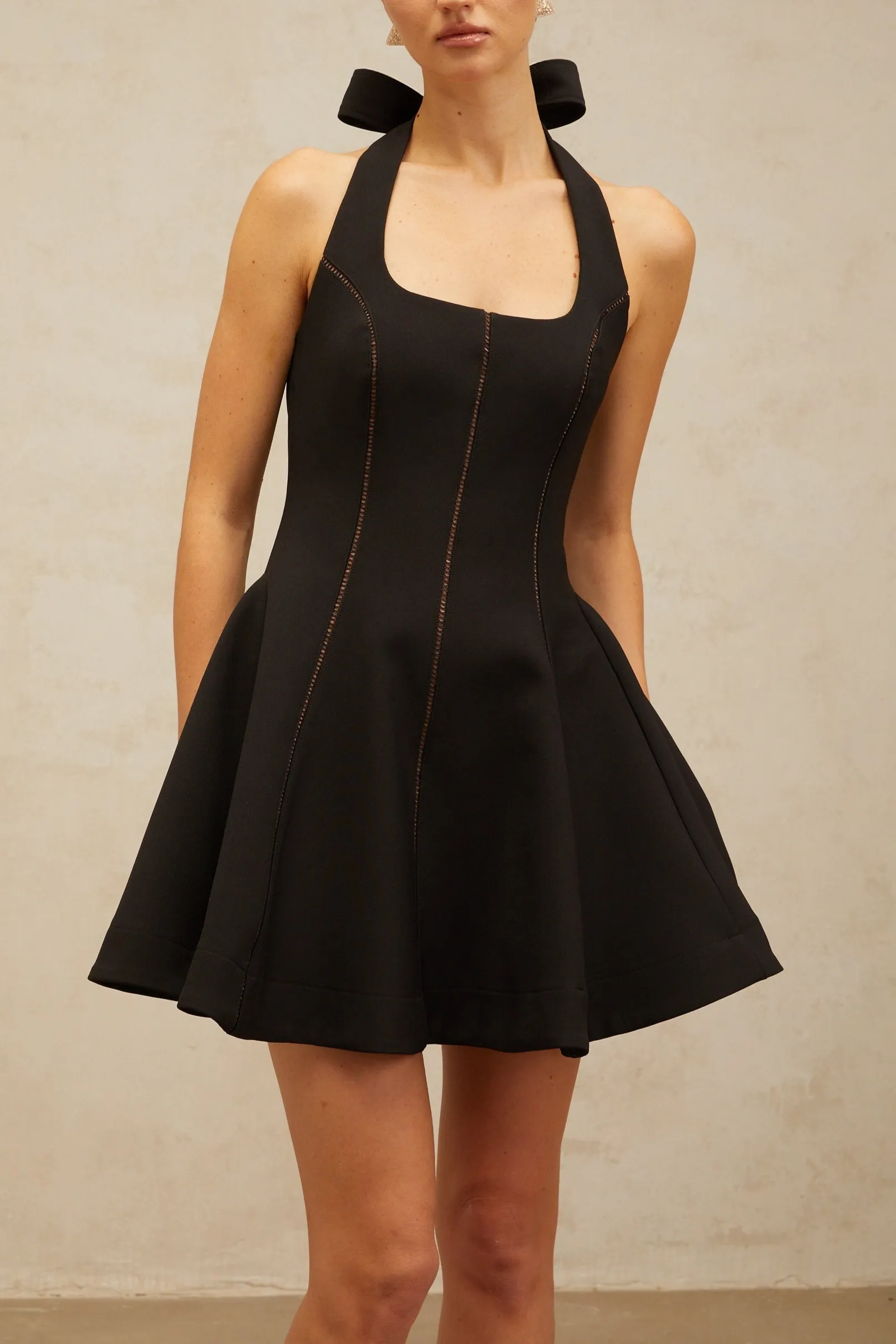 sandy halterneck bow-embellished mini dress in Black Gloria Lanvin