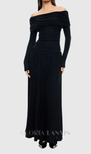 sara bodycon strapless long sleeve maxi dress in black Gloria Lanvin