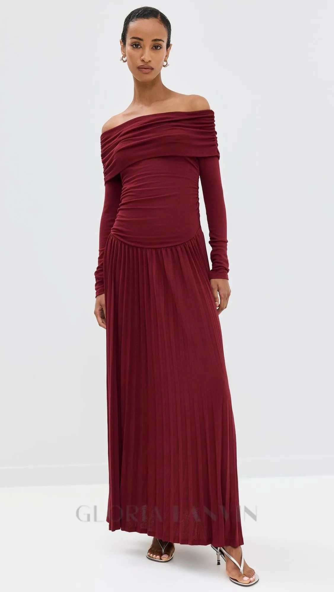 sara bodycon strapless long sleeve maxi dress in burgundy Gloria Lanvin
