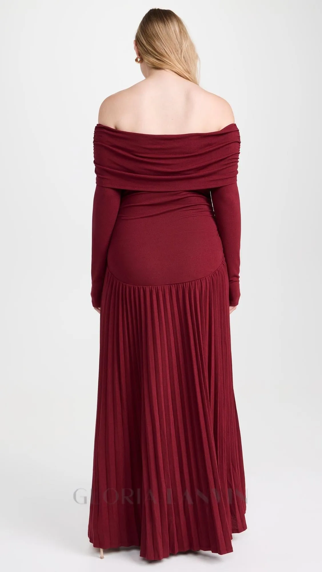 sara bodycon strapless long sleeve maxi dress in burgundy Gloria Lanvin