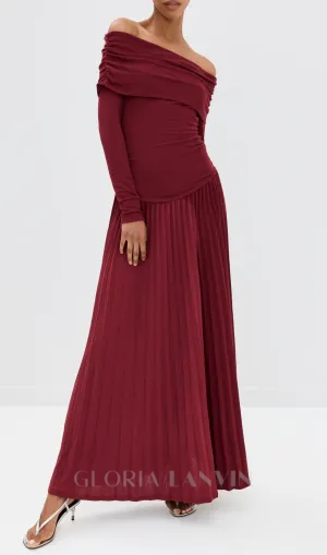sara bodycon strapless long sleeve maxi dress in burgundy Gloria Lanvin