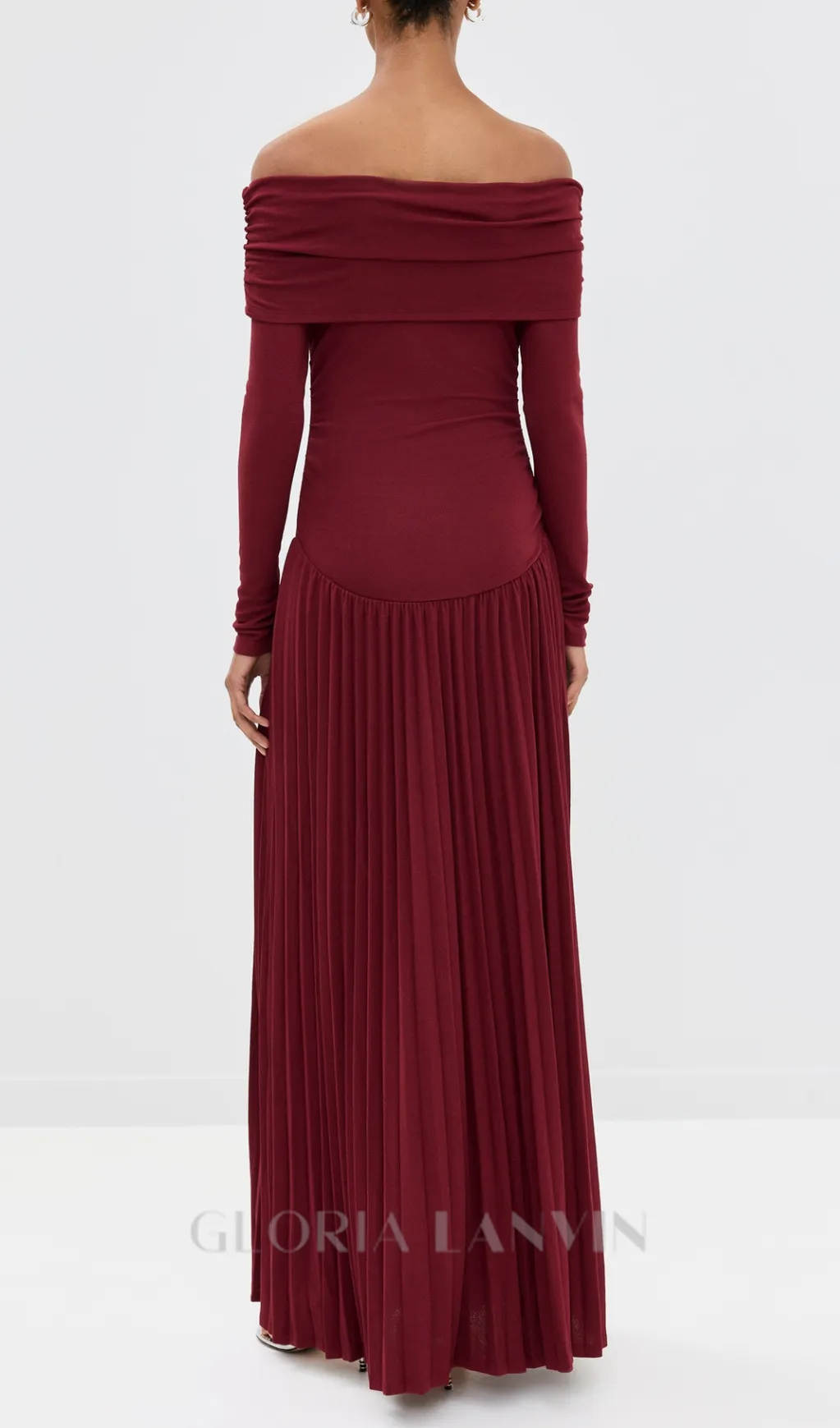 sara bodycon strapless long sleeve maxi dress in burgundy Gloria Lanvin