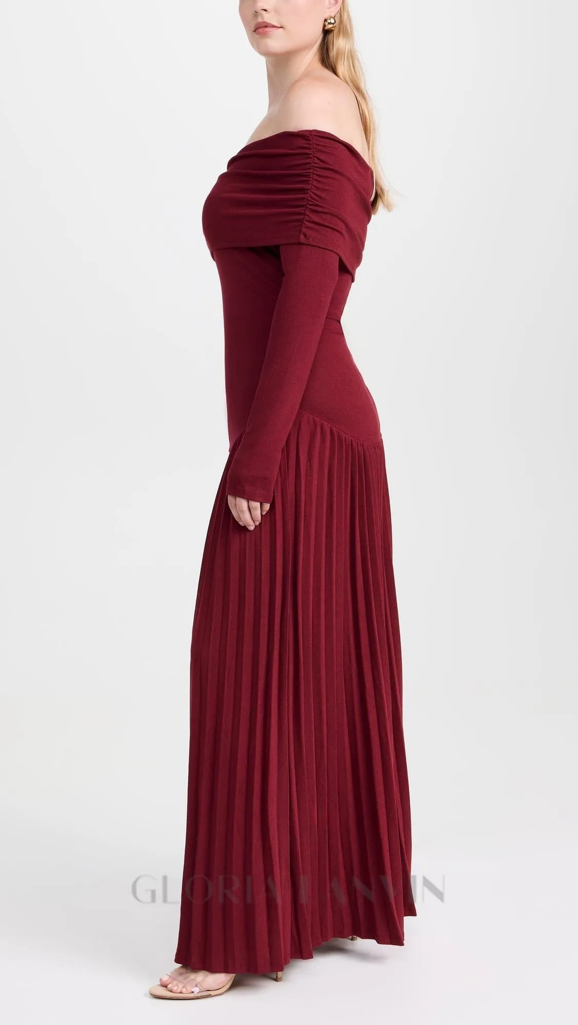 sara bodycon strapless long sleeve maxi dress in burgundy Gloria Lanvin