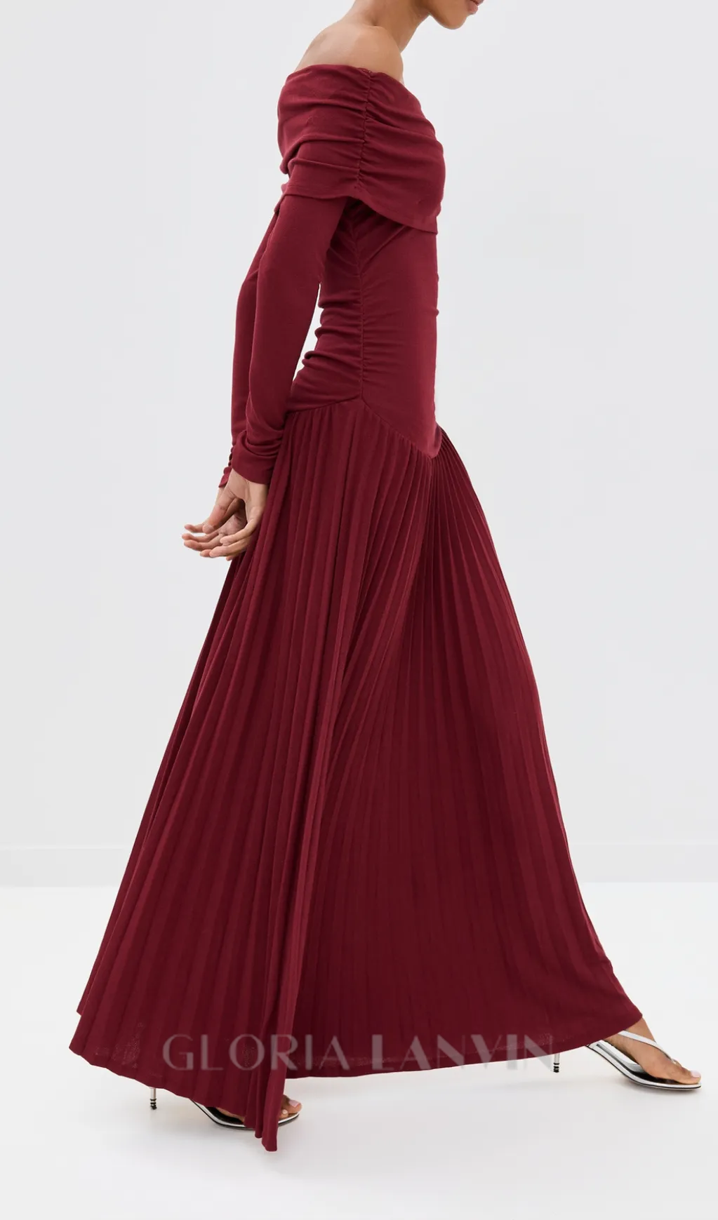 sara bodycon strapless long sleeve maxi dress in burgundy Gloria Lanvin
