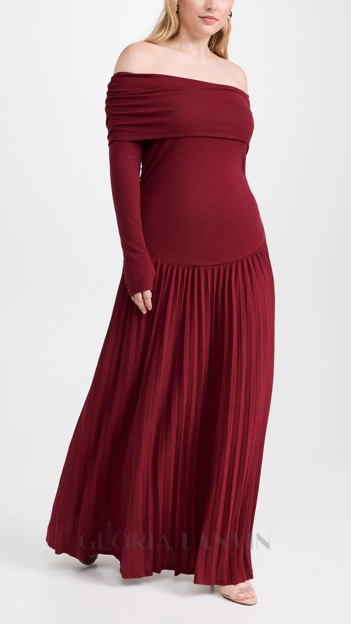 sara bodycon strapless long sleeve maxi dress in burgundy Gloria Lanvin