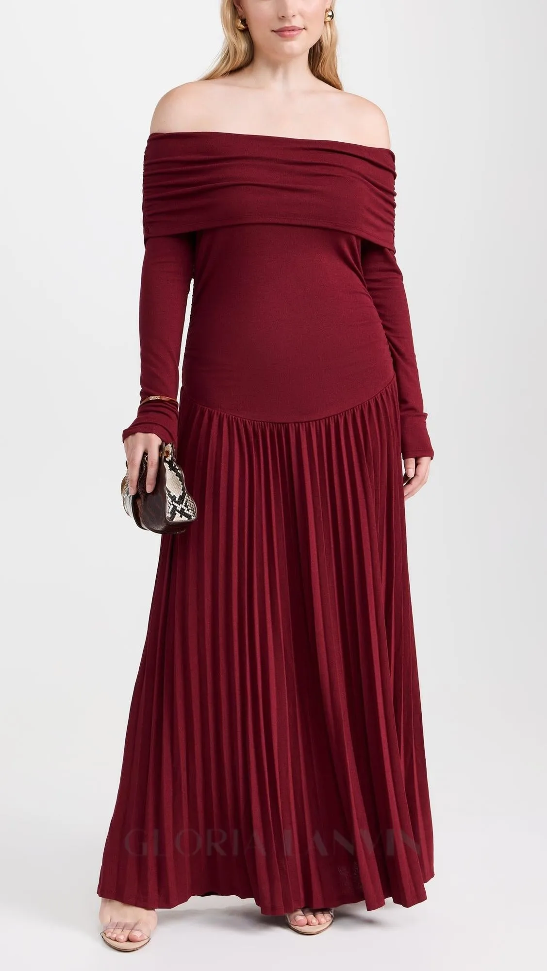 sara bodycon strapless long sleeve maxi dress in burgundy Gloria Lanvin