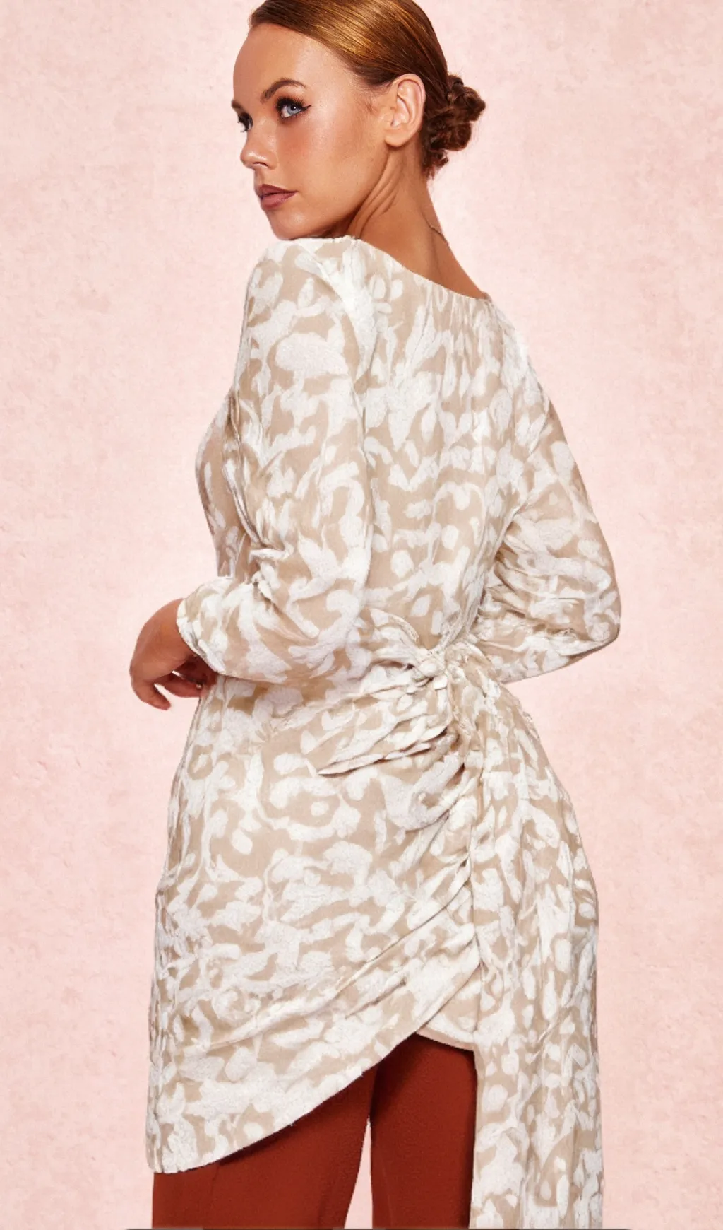 SARAH FLORAL ONE SHOULDER DRAPED MINI DRESS IN APRICOT Gloria Lanvin