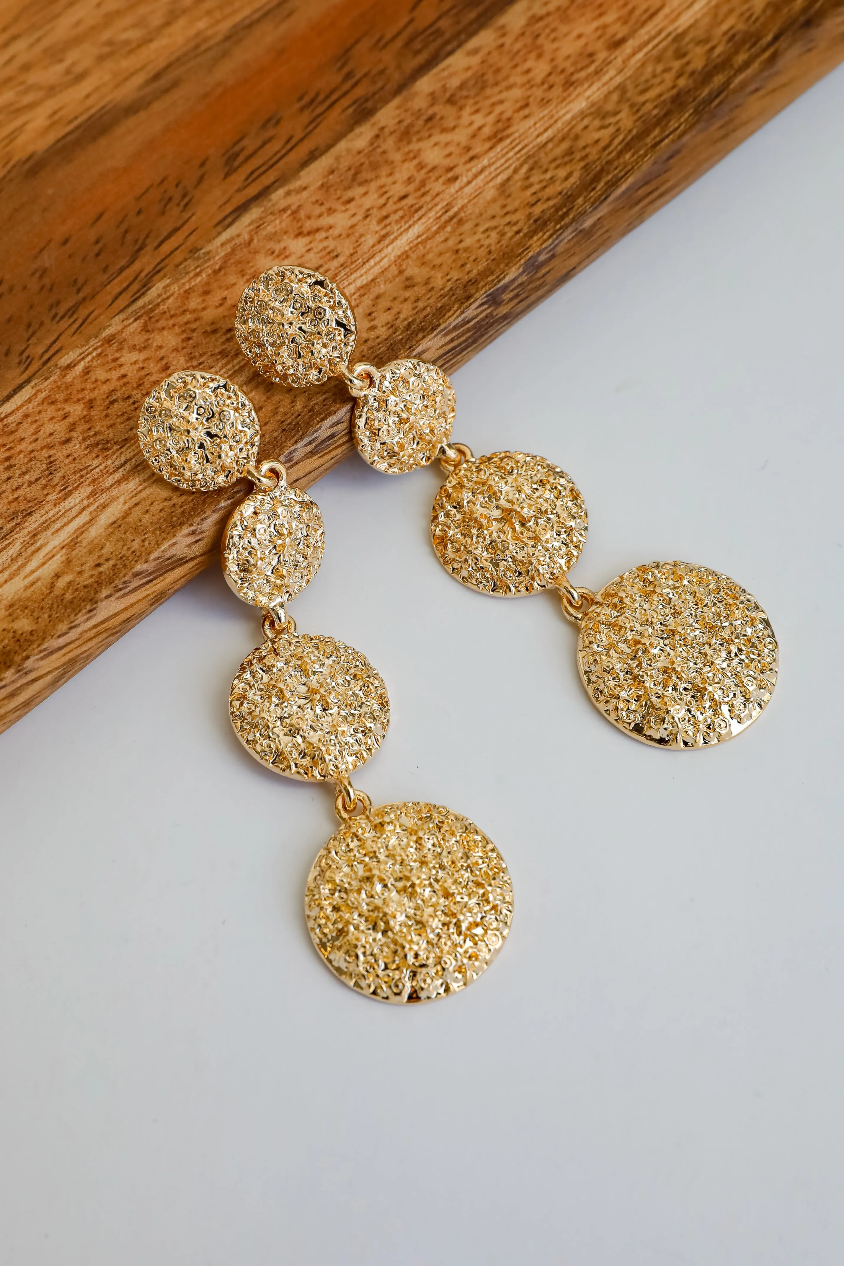 Sarah Gold Textured Drop Earrings