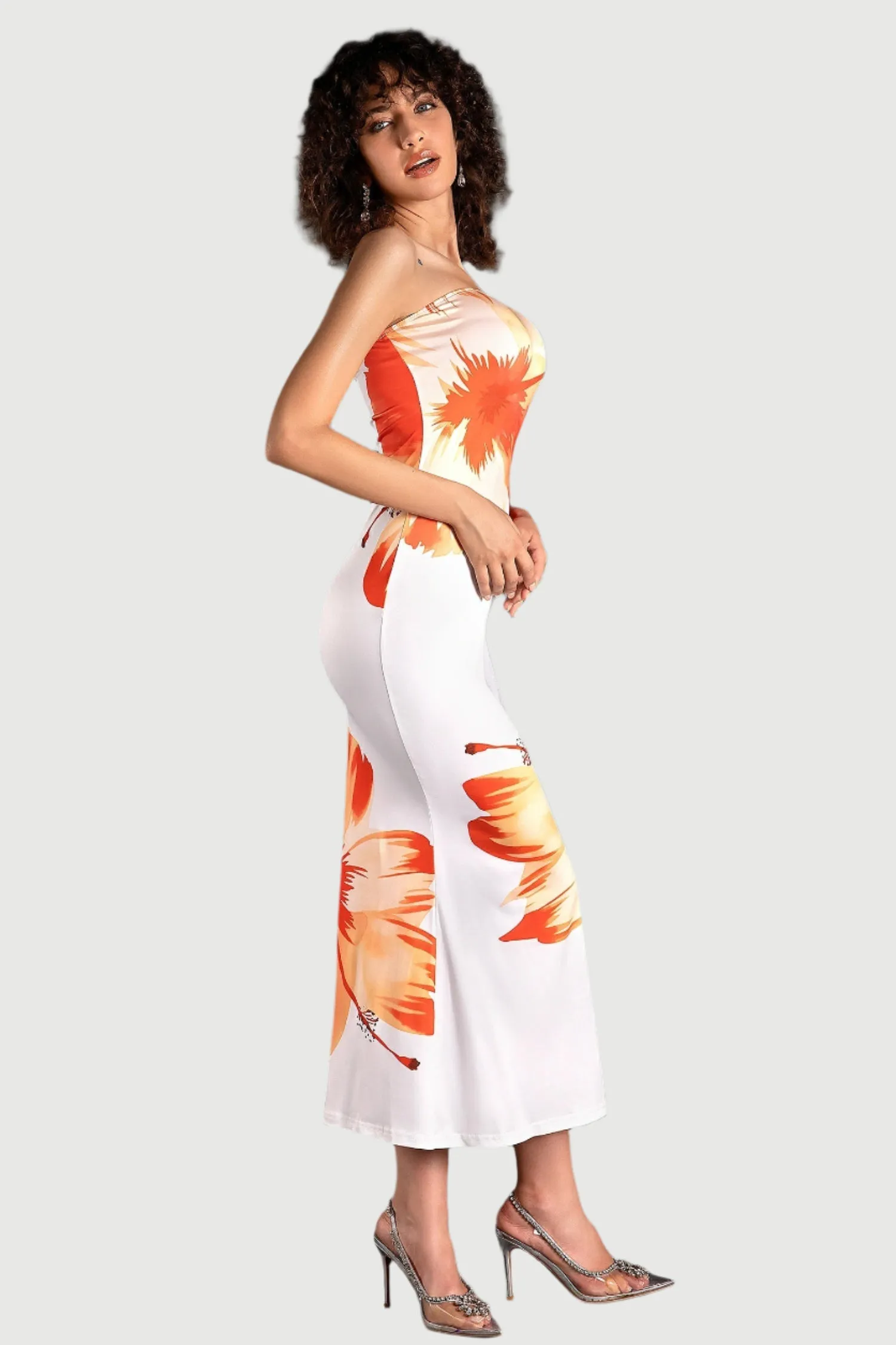 SARRIDES STRAPLESS PRINT MIDI DRESS Gloria Lanvin