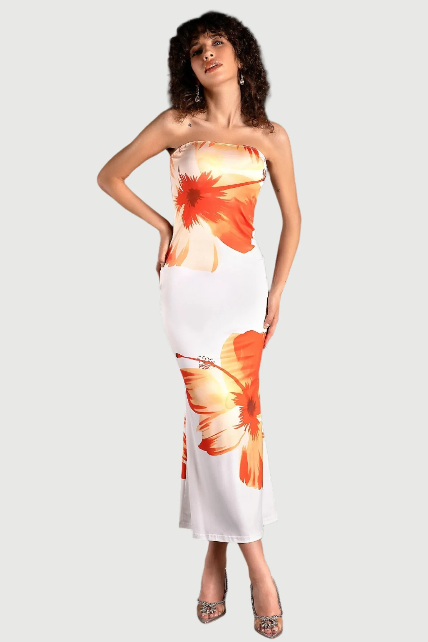 SARRIDES STRAPLESS PRINT MIDI DRESS Gloria Lanvin