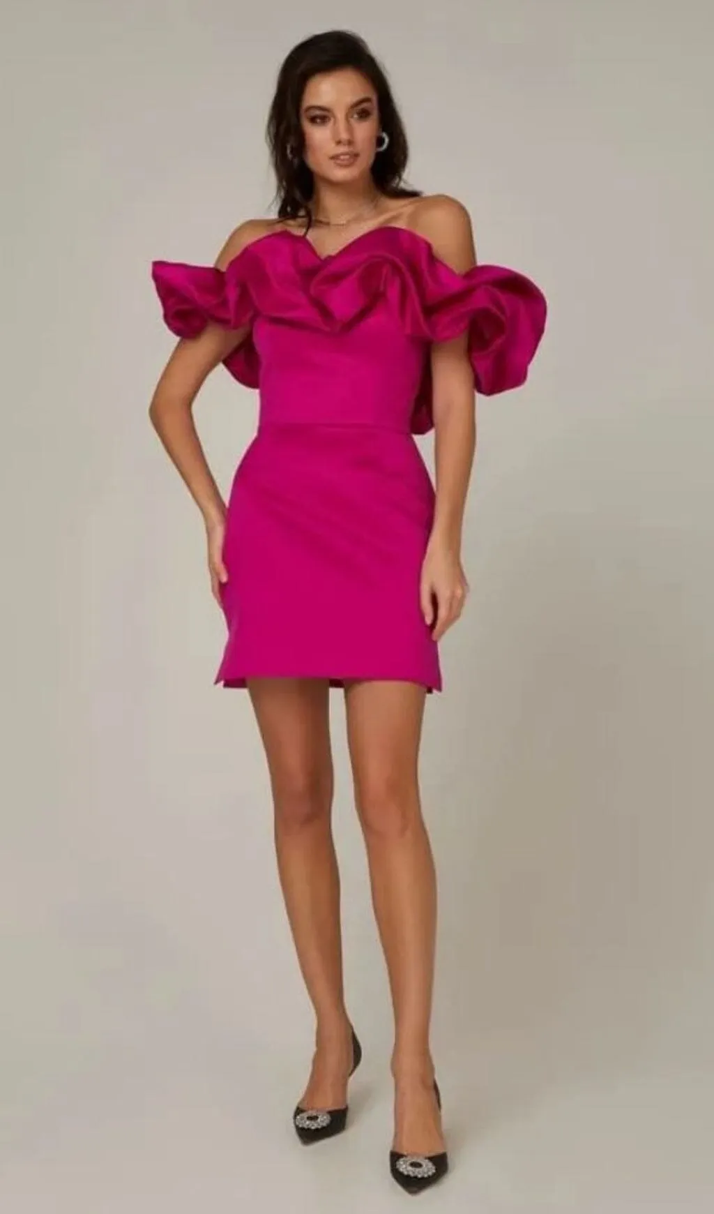 SATIN A-LINE NECKLINE POD RUFFLE MINI DRESS IN PINK Gloria Lanvin