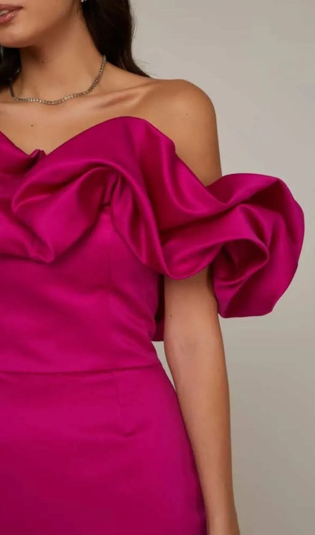 SATIN A-LINE NECKLINE POD RUFFLE MINI DRESS IN PINK Gloria Lanvin