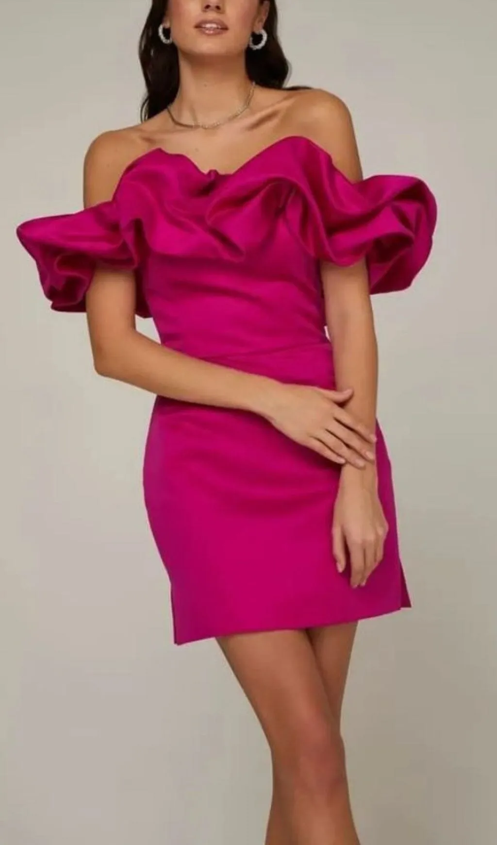 SATIN A-LINE NECKLINE POD RUFFLE MINI DRESS IN PINK Gloria Lanvin
