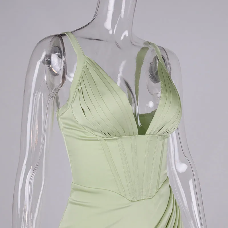SATIN CORSET MIDI DRESS IN GREEN Gloria Lanvin