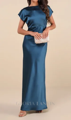satin cowl back maxi dress in dark teal Gloria Lanvin
