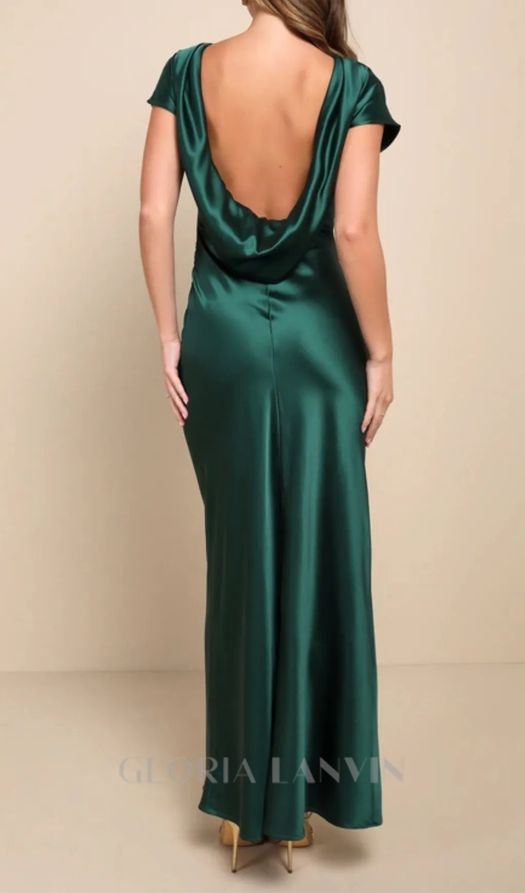 satin cowl back maxi dress in forest green Gloria Lanvin